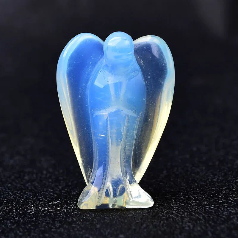 Natural Crystal Guardian Angel Figurine Amethyst Rose Quartz Handmade Colorful Healing Stone Gem Craft Gift Home Decor Ornaments Opal-K9 Crystal + Quartz