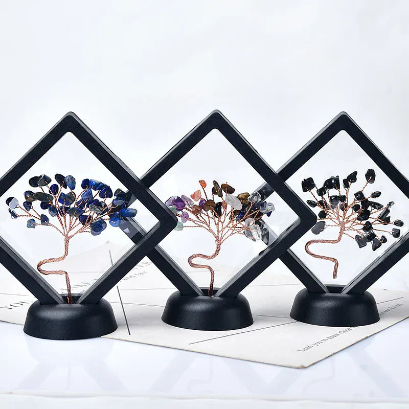 Natural Crystal Quartz Tree Of Life Gravel Specimen Reiki Healing Home Decoration Ornaments Lucky Tree DIY gifts Souvenir Gift Colored Fluorite / 1PC Crystal + Quartz