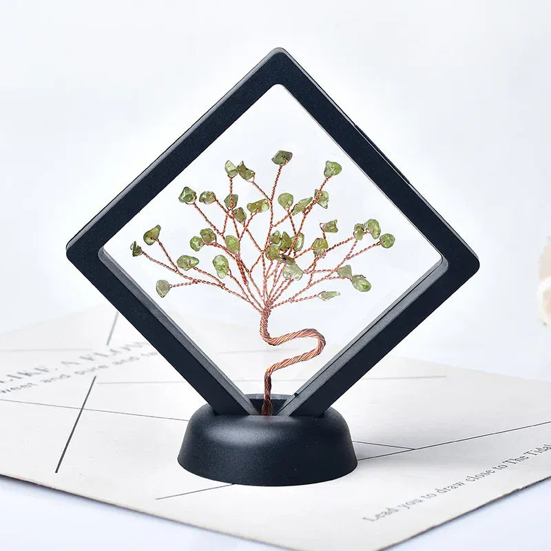 Natural Crystal Quartz Tree Of Life Gravel Specimen Reiki Healing Home Decoration Ornaments Lucky Tree DIY gifts Souvenir Gift Obsidian / 1PC Crystal + Quartz