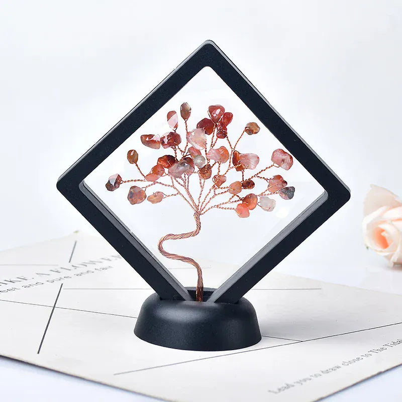 Natural Crystal Quartz Tree Of Life Gravel Specimen Reiki Healing Home Decoration Ornaments Lucky Tree DIY gifts Souvenir Gift Red Agate / 1PC Crystal + Quartz