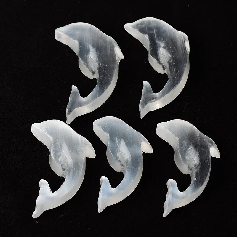 Natural Crystal Selenite Stone Dolphin Animal Mineral Specimen Crystal Crafts Lucky Items Feng Shui Collection Home Decor Gift Natural Selenite / 6-7cm Crystal + Quartz