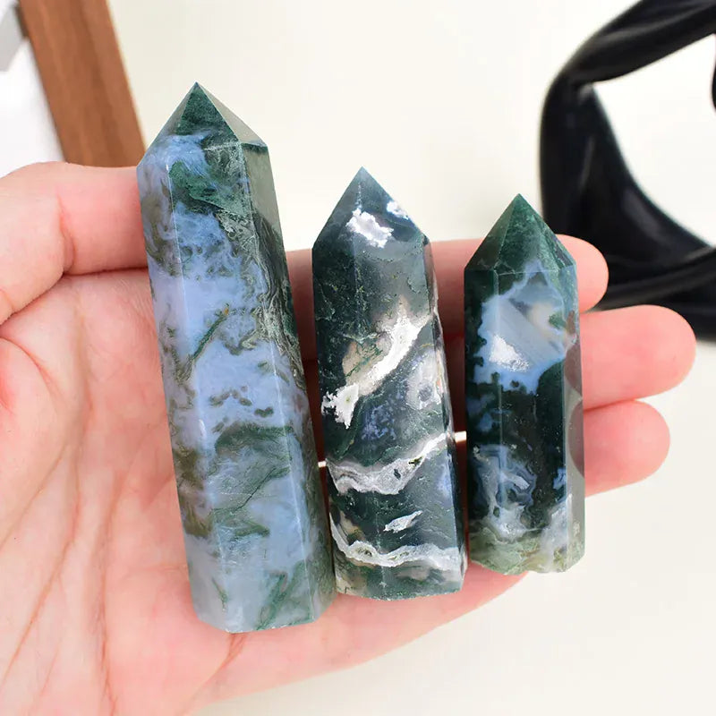 Natural Crystal Stone Aquatic Agate Stone Obelisk Point Healing Pillar Mineral Specimen Reiki Crafts Home Decor Gift Souvenir Crystal + Quartz