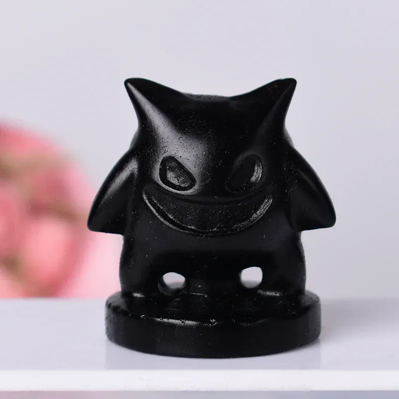 Natural Crystal Stone Cartoon Figure Figurine Stone Reiki Polished Crafts Small Decoration Home Decor Christmas Present Souvenir Obsidian / 1pc Crystal + Quartz