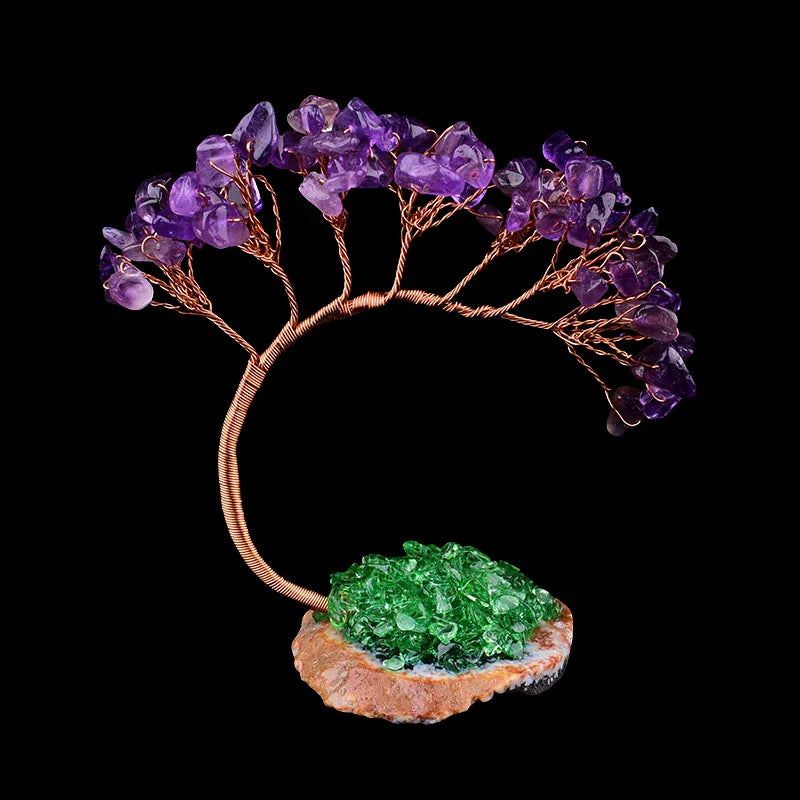 Natural Crystal Stone Hand Made Colour Crystal Tree Specimen Agate DIY Gift Home Decoration Ornaments Lucky Reiki Healing Tree Colour Crystal / 1Pc Crystal + Quartz