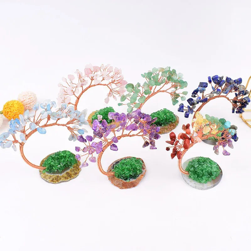 Natural Crystal Stone Hand Made Colour Crystal Tree Specimen Agate DIY Gift Home Decoration Ornaments Lucky Reiki Healing Tree Colour Crystal / 1Pc Crystal + Quartz