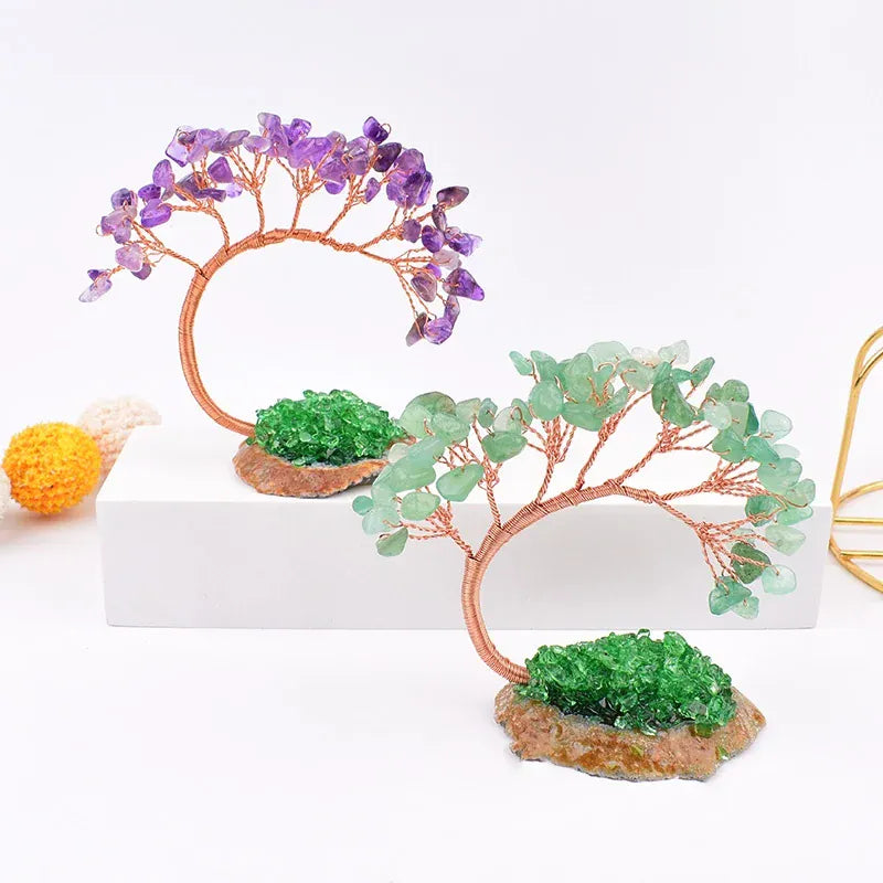 Natural Crystal Stone Hand Made Colour Crystal Tree Specimen Agate DIY Gift Home Decoration Ornaments Lucky Reiki Healing Tree Lapis Lazuli / 1Pc Crystal + Quartz
