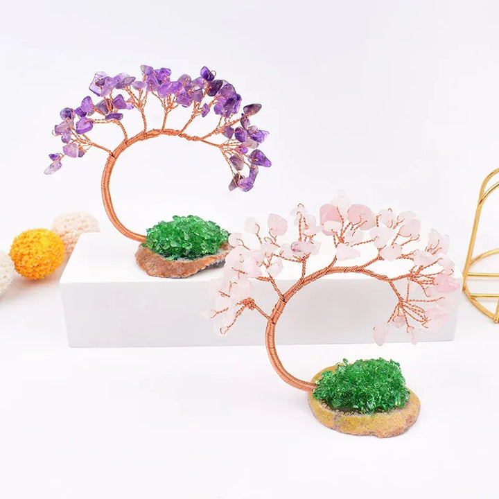 Natural Crystal Stone Hand Made Colour Crystal Tree Specimen Agate DIY Gift Home Decoration Ornaments Lucky Reiki Healing Tree Lapis Lazuli / 1Pc Crystal + Quartz