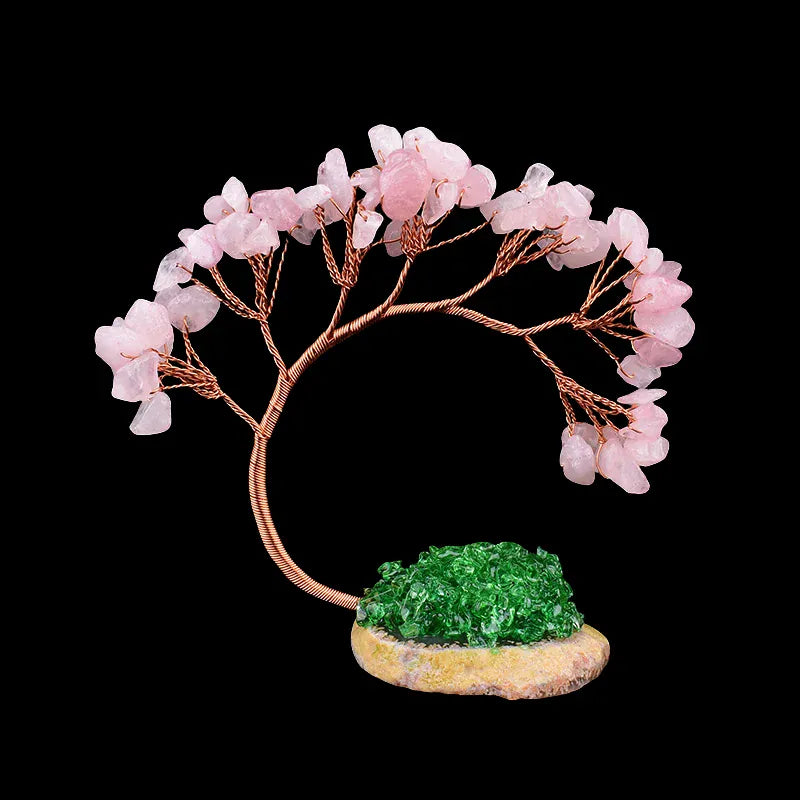 Natural Crystal Stone Hand Made Colour Crystal Tree Specimen Agate DIY Gift Home Decoration Ornaments Lucky Reiki Healing Tree Rose Quartz / 1Pc Crystal + Quartz