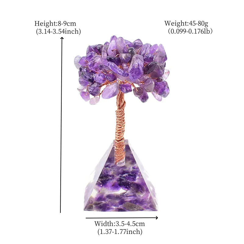 Natural Crystal Stone Resin Craftwork Pyramid Tree Specimen Agate Reiki Healing Home Decoration Ornaments Lucky Tree DIY Gift Aventurine Crystal + Quartz