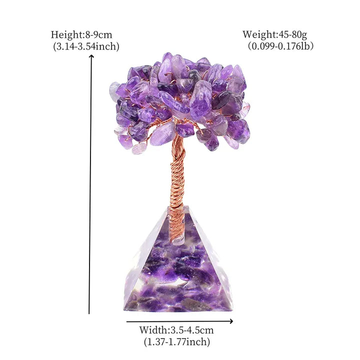 Natural Crystal Stone Resin Craftwork Pyramid Tree Specimen Agate Reiki Healing Home Decoration Ornaments Lucky Tree DIY Gift Aventurine Crystal + Quartz
