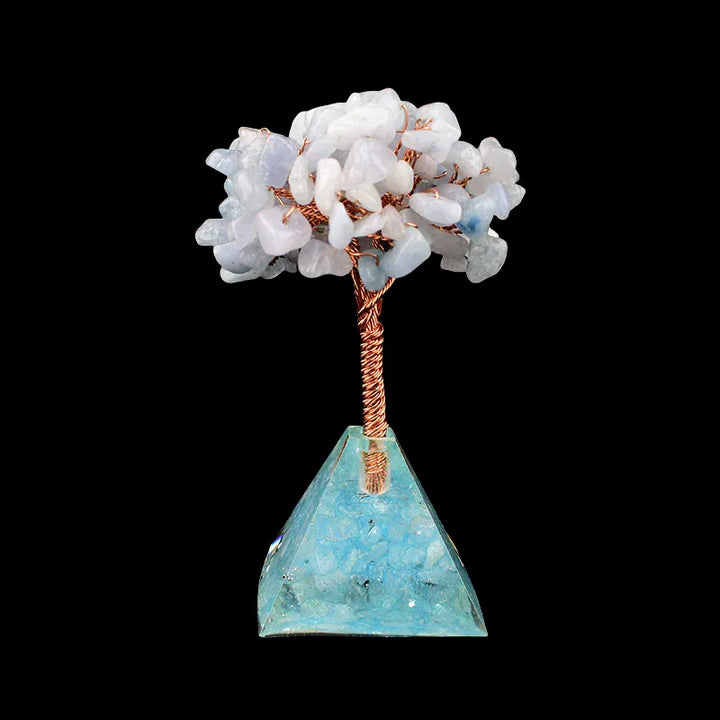 Natural Crystal Stone Resin Craftwork Pyramid Tree Specimen Agate Reiki Healing Home Decoration Ornaments Lucky Tree DIY Gift Aventurine Crystal + Quartz