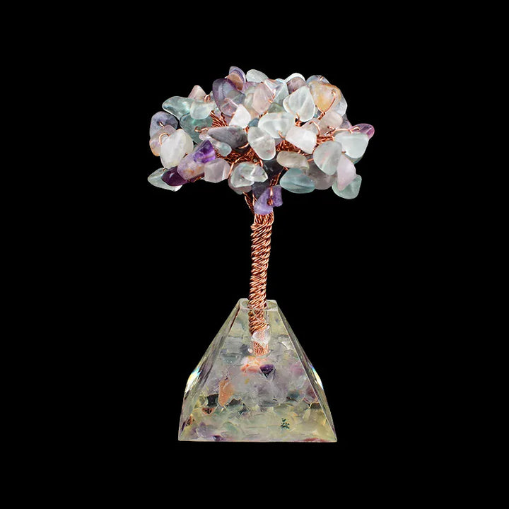 Natural Crystal Stone Resin Craftwork Pyramid Tree Specimen Agate Reiki Healing Home Decoration Ornaments Lucky Tree DIY Gift Lapis Lazuli Crystal + Quartz