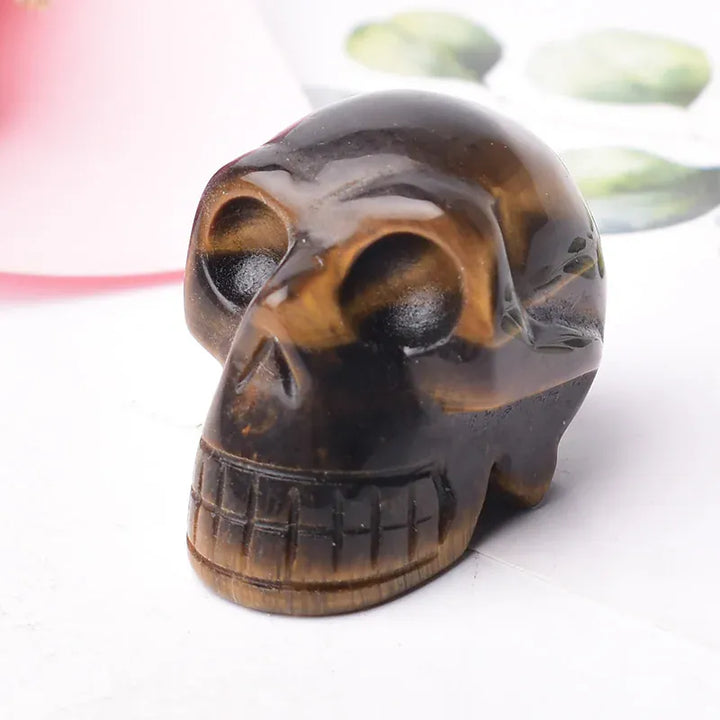 Natural Crystal Stone Skull Quartz Reiki Crystal Healing Stone Crafts Home Decoration Polished Figurine Halloween Ornaments Gift Clear Quartz / 1.5inch Crystal + Quartz