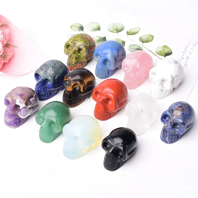 Natural Crystal Stone Skull Quartz Reiki Crystal Healing Stone Crafts Home Decoration Polished Figurine Halloween Ornaments Gift Clear Quartz / 1.5inch Crystal + Quartz