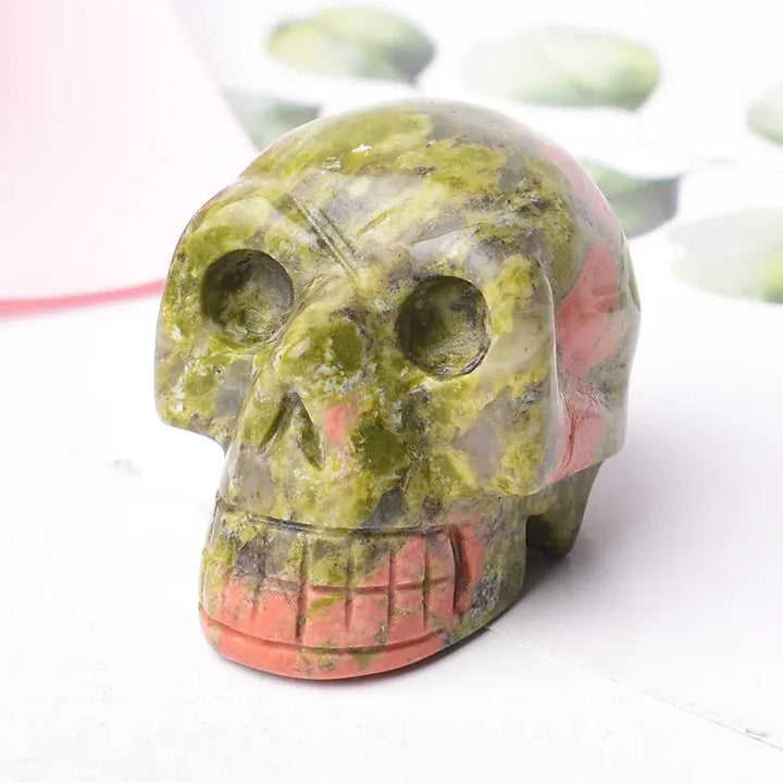 Natural Crystal Stone Skull Quartz Reiki Crystal Healing Stone Crafts Home Decoration Polished Figurine Halloween Ornaments Gift Obsidian / 1.5inch Crystal + Quartz