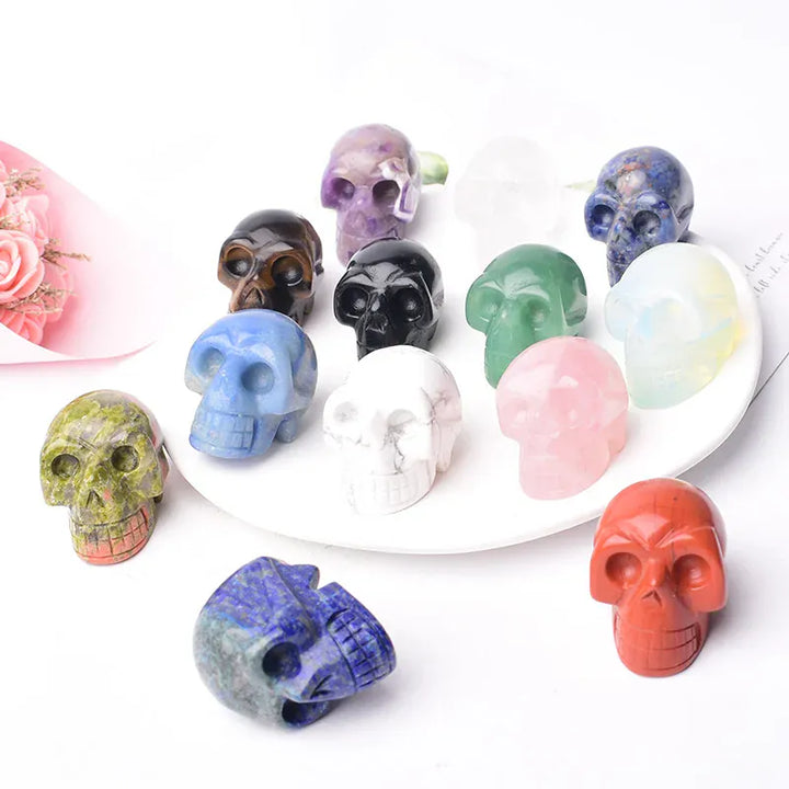 Natural Crystal Stone Skull Quartz Reiki Crystal Healing Stone Crafts Home Decoration Polished Figurine Halloween Ornaments Gift Obsidian / 1.5inch Crystal + Quartz