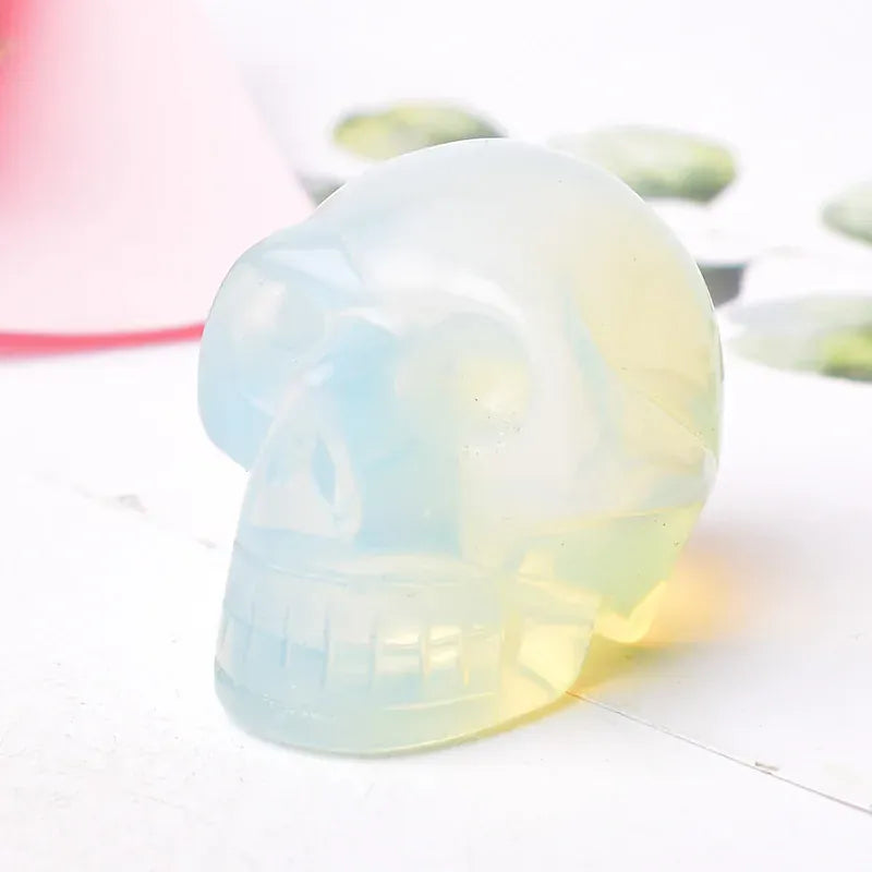 Natural Crystal Stone Skull Quartz Reiki Crystal Healing Stone Crafts Home Decoration Polished Figurine Halloween Ornaments Gift Obsidian / 1.5inch Crystal + Quartz