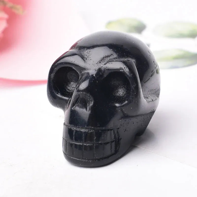 Natural Crystal Stone Skull Quartz Reiki Crystal Healing Stone Crafts Home Decoration Polished Figurine Halloween Ornaments Gift Obsidian / 1.5inch Crystal + Quartz