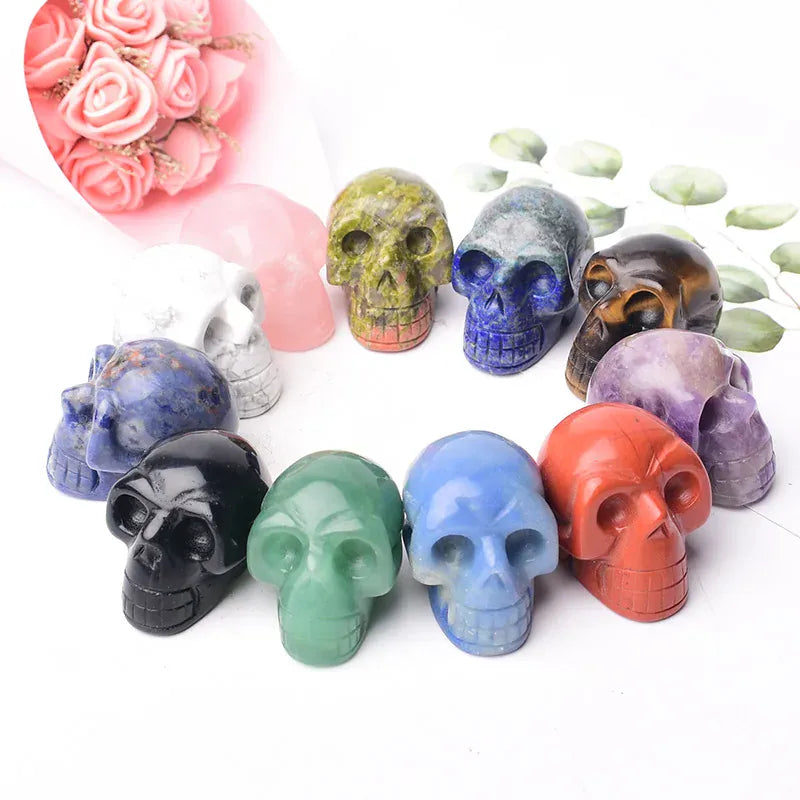 Natural Crystal Stone Skull Quartz Reiki Crystal Healing Stone Crafts Home Decoration Polished Figurine Halloween Ornaments Gift Opal / 1.5inch Crystal + Quartz