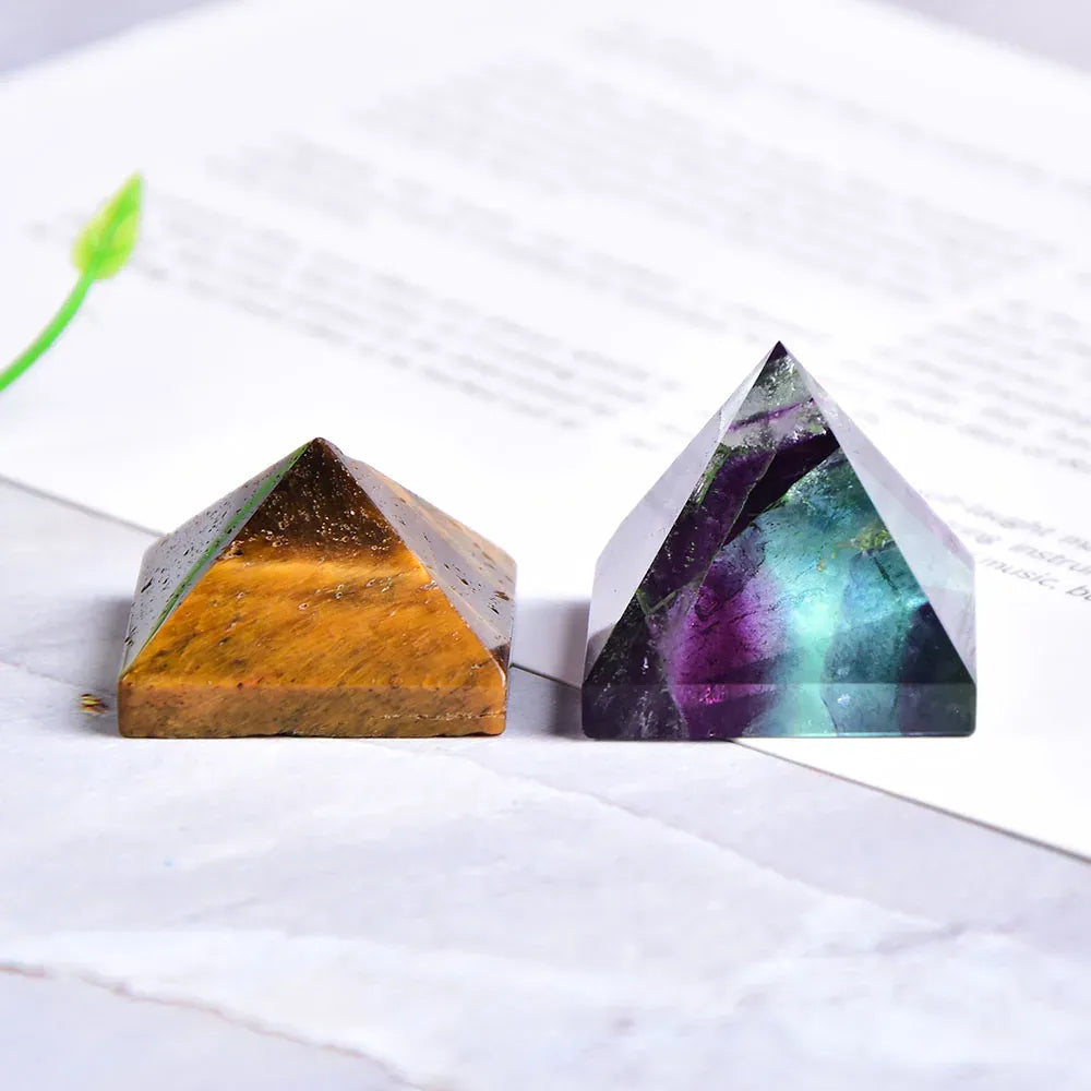 Natural Fluorite Crystal Pyramid Quartz Healing Stone Chakra Reiki Crystal Tiger Eye Point Home Decor Crafts Of Gem Stone 1PC Amethyst Crystal + Quartz