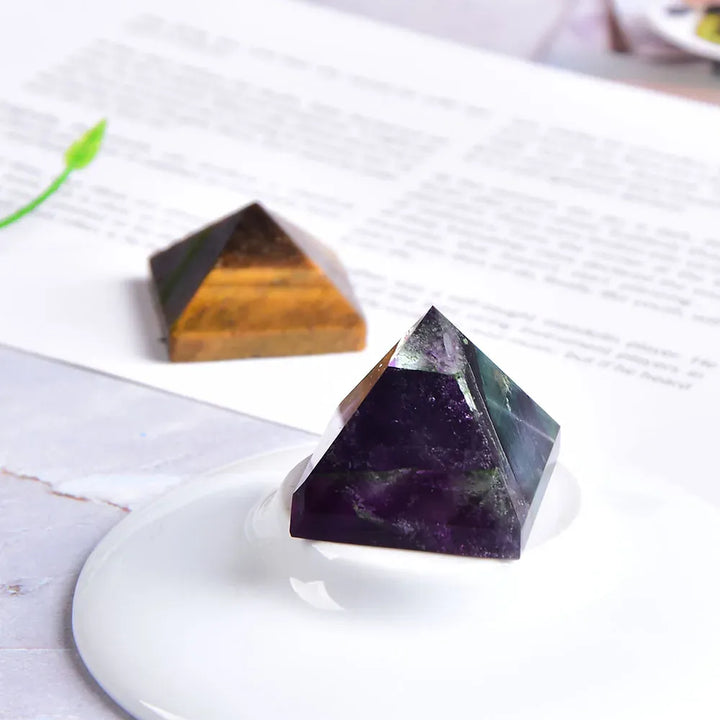 Natural Fluorite Crystal Pyramid Quartz Healing Stone Chakra Reiki Crystal Tiger Eye Point Home Decor Crafts Of Gem Stone 1PC Pink Opal Crystal + Quartz