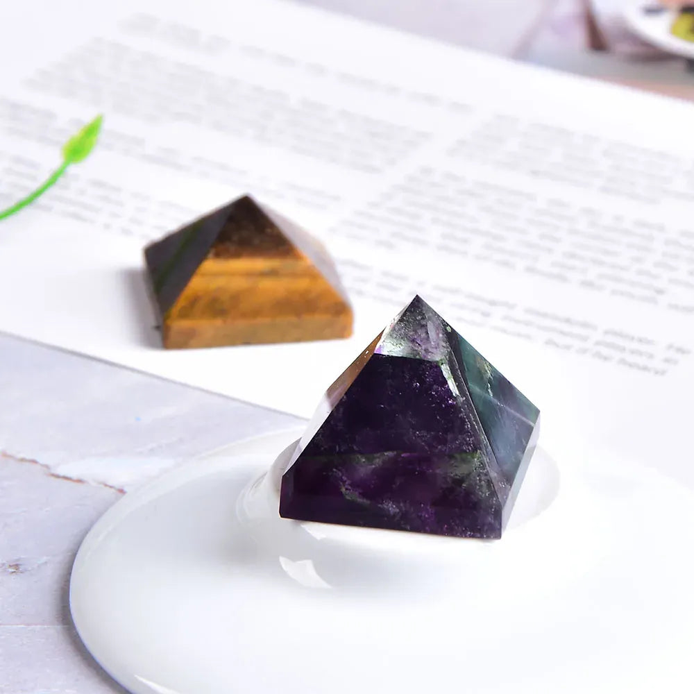 Natural Fluorite Crystal Pyramid Quartz Healing Stone Chakra Reiki Crystal Tiger Eye Point Home Decor Crafts Of Gem Stone 1PC Tiger eye Crystal + Quartz