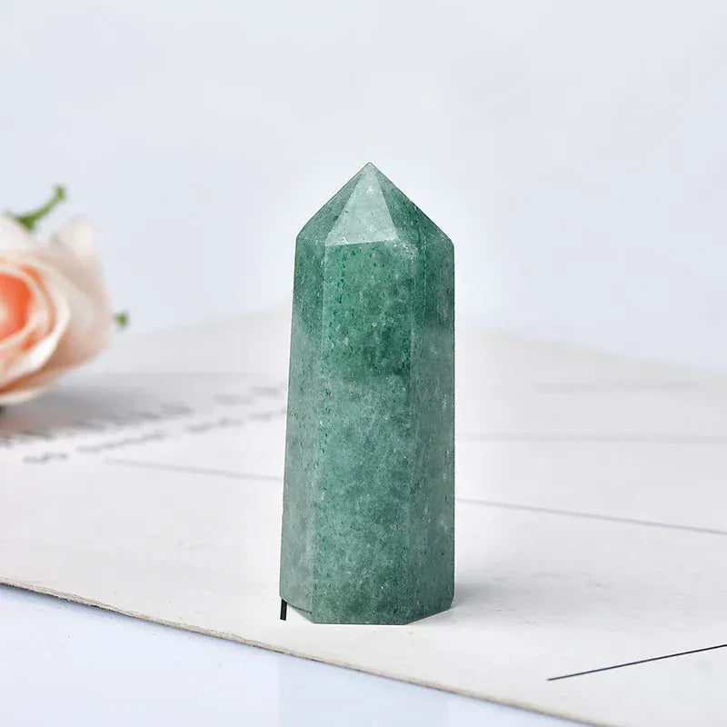 Natural Green Strawberry Crystal Point Healing Stone Hexagonal Prisms 50-80mm Obelisk Wand Treatment Ornaments Stone DIY Gift Crystal And Quartz