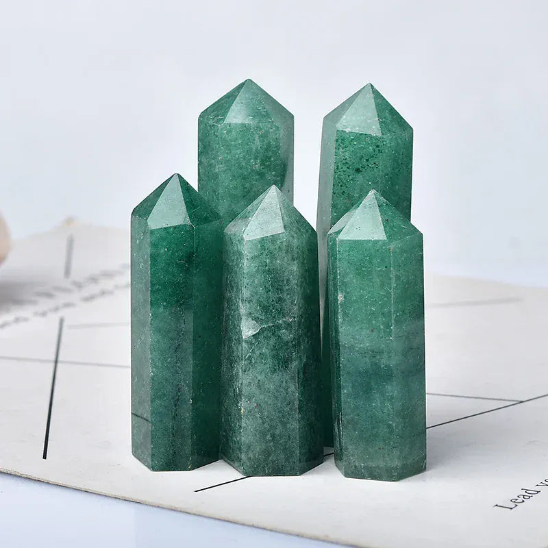 Natural Green Strawberry Crystal Point Healing Stone Hexagonal Prisms 50-80mm Obelisk Wand Treatment Ornaments Stone DIY Gift Crystal And Quartz
