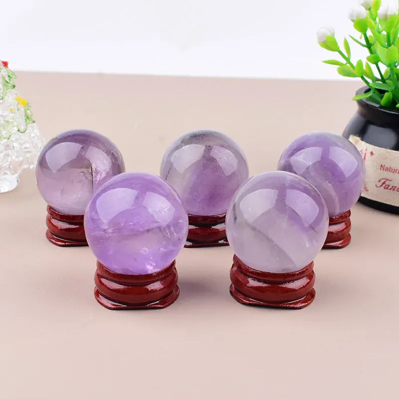 Natural Light Purple Crystal Ball Ornament Decorative Piece for Home Accessories Lilac Amethyst Crystal + Quartz