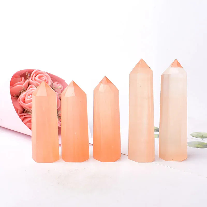 Natural Selenite Crystal Point Tower Crystal + Quartz