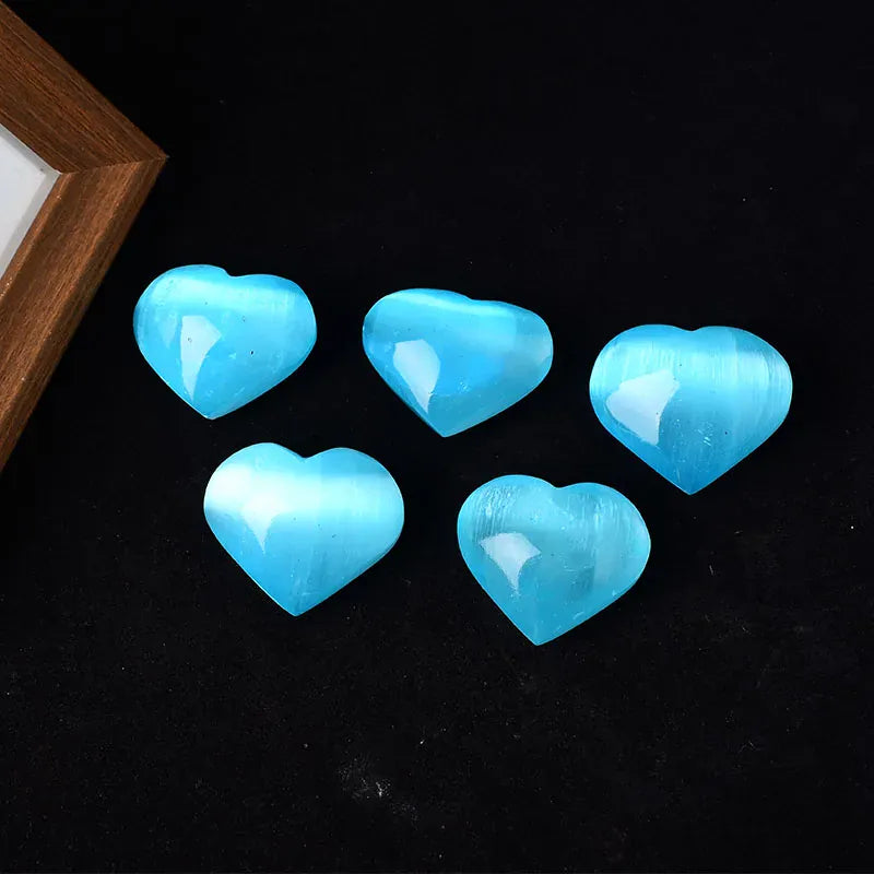 Natural Selenite Polished Heart Shaped Electroplate Aura Selenite Love Crystal Reiki Healing Stone Souvenir Home Decoration Blue  Selenite Crystal + Quartz