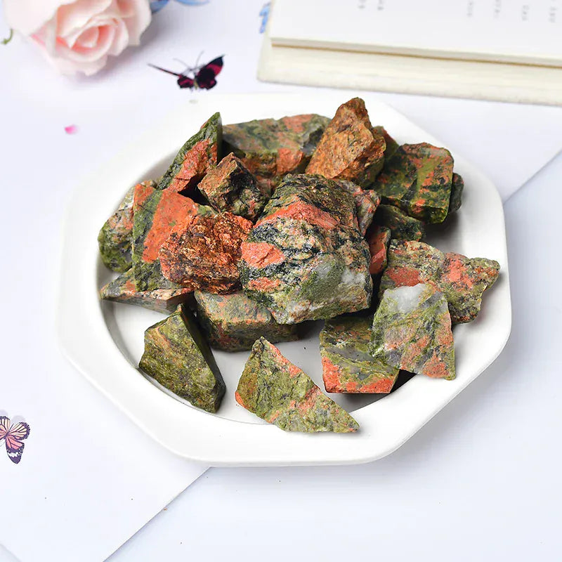 Natural Stone Crystal Irregular Raw Crystals Reiki Healing Quartz Ore Mineral Energy Stone Ornaments Rock Specimen DIY Gift Unakite / 100g Crystal + Quartz