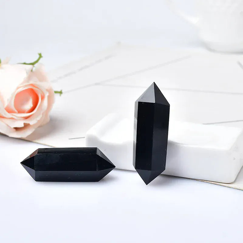 Obsidian Crystal Point Tower Obsidian / 1PC Crystal + Quartz