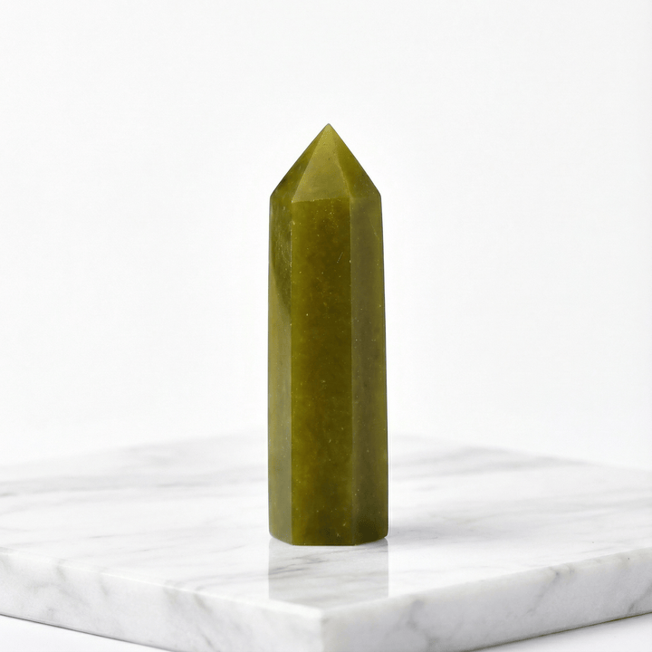 Olivine Crystal Point Tower 50-60mm Crystal + Quartz