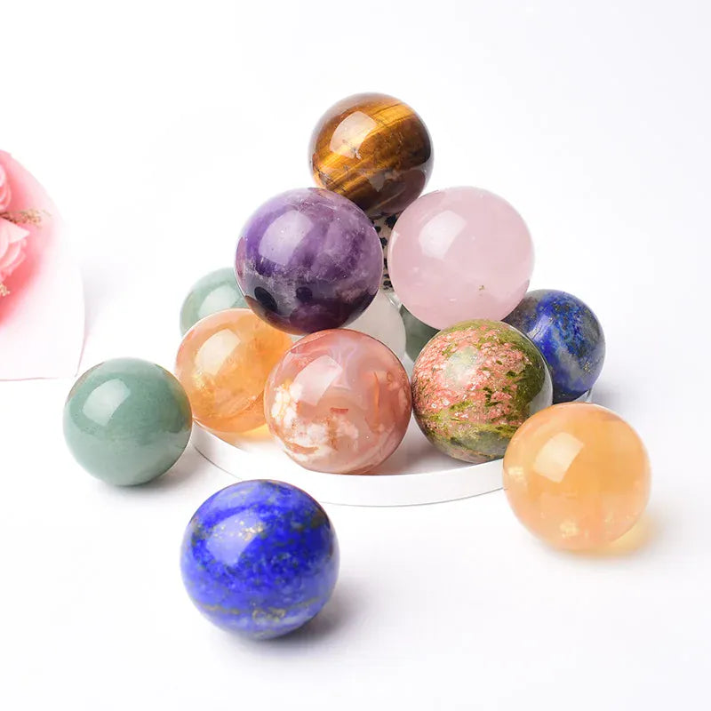Polishing Natural Stone and Crystal Ball Reiki Healing Stone Home Decor Energy Gemstone Collection Mineral Meditation Ornaments Lapis Lazuli / 28-32mm Crystal + Quartz