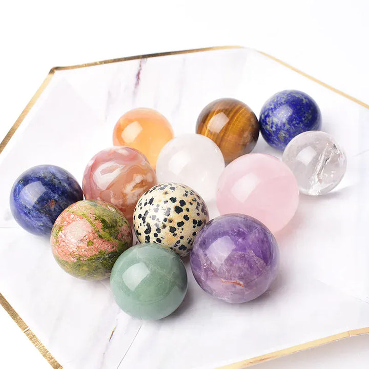 Polishing Natural Stone and Crystal Ball Reiki Healing Stone Home Decor Energy Gemstone Collection Mineral Meditation Ornaments Lapis Lazuli / 28-32mm Crystal + Quartz