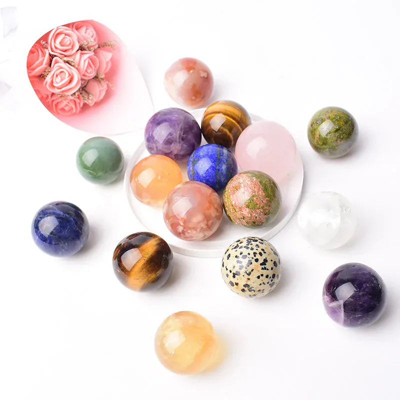 Polishing Natural Stone and Crystal Ball Reiki Healing Stone Home Decor Energy Gemstone Collection Mineral Meditation Ornaments Rose Quartz / 28-32mm Crystal + Quartz