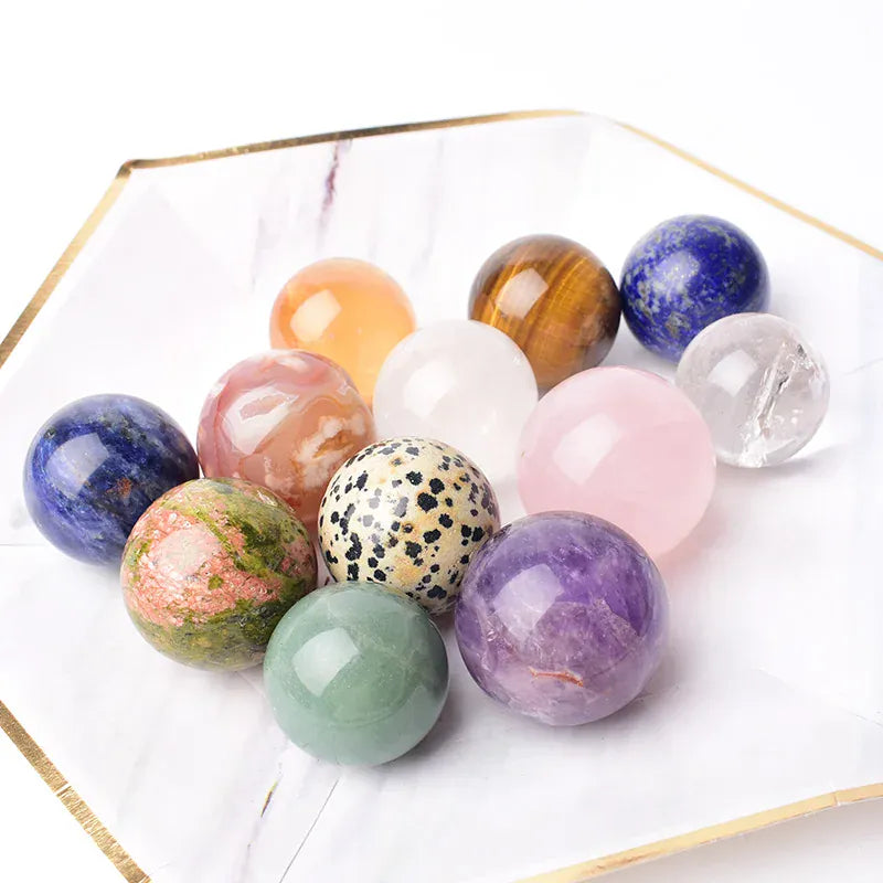Polishing Natural Stone and Crystal Ball Reiki Healing Stone Home Decor Energy Gemstone Collection Mineral Meditation Ornaments Tigers Eye / 28-32mm Crystal + Quartz