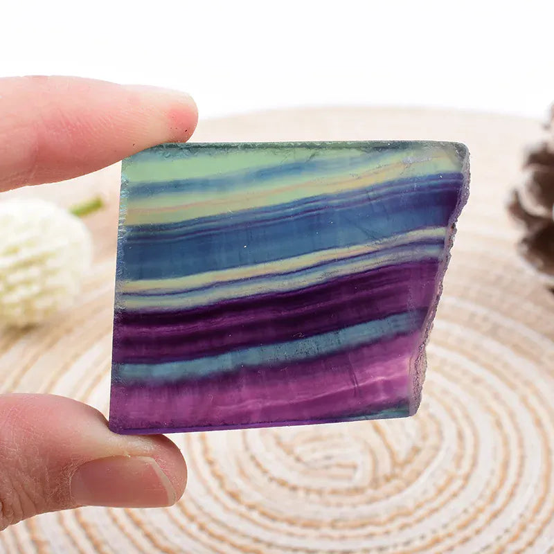 Random 1PC Natural Crystal Colorful Fluorite Polished Slab Healing Stone Reiki Crystal Ornaments DIY Gift  For Home Decoration Colored Fluorite / Random Crystal + Quartz