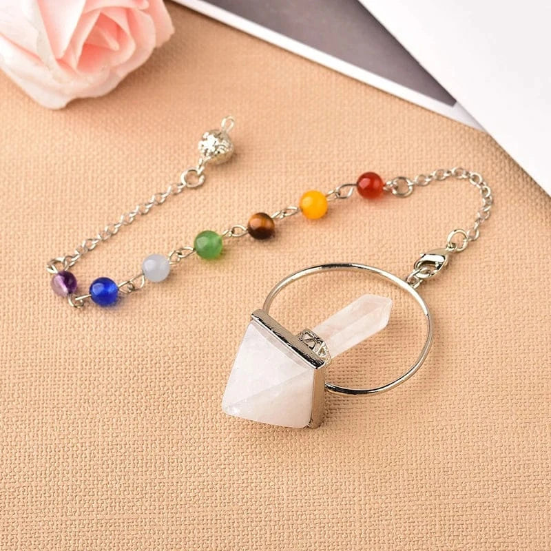 Reiki Healing 7 Chakra Pendulum Natural Crystal Wicca Hexagonal Prism Pyramid Stone for Dowsing Mineral Jewelry Amulet DIY gift Aventurine / 1pc Crystal + Quartz