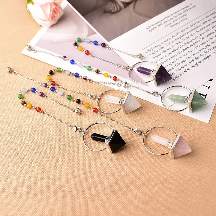 Reiki Healing 7 Chakra Pendulum Natural Crystal Wicca Hexagonal Prism Pyramid Stone for Dowsing Mineral Jewelry Amulet DIY gift Aventurine / 1pc Crystal + Quartz