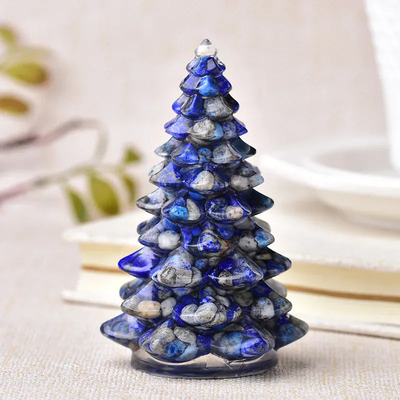 Resin Natural Gemstone Luck Tree Handmade Ornaments Christmas Trees Silicone Home Decoration Crafts Figurine Holiday Gift Amethyst / 1PC Crystal + Quartz