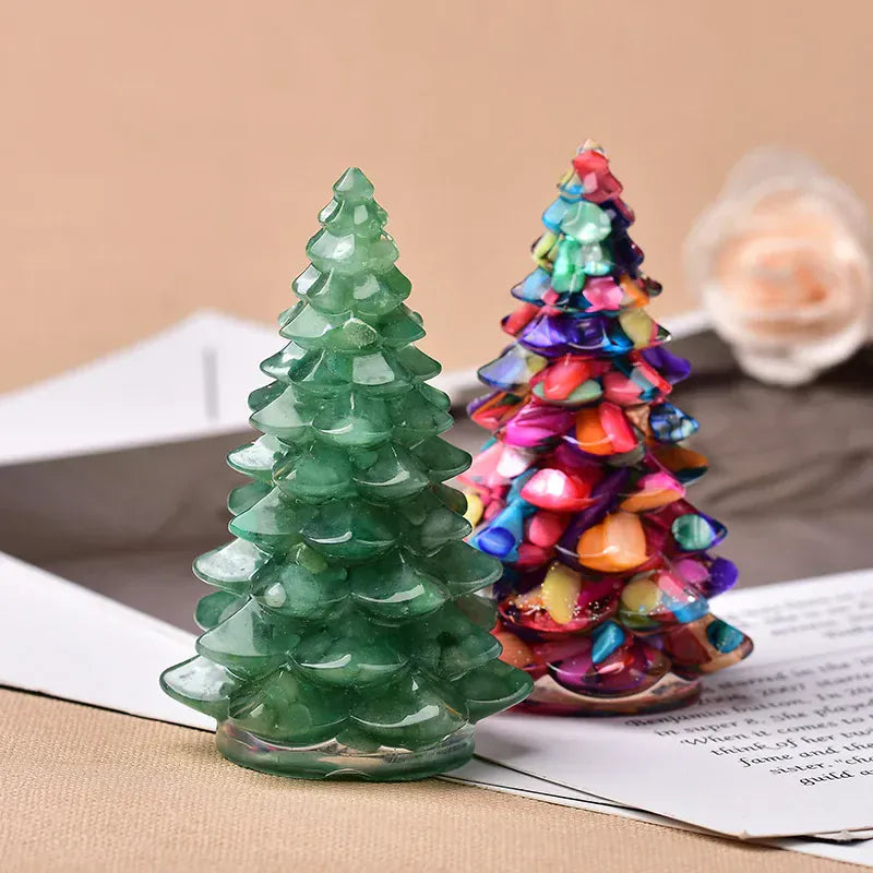Resin Natural Gemstone Luck Tree Handmade Ornaments Christmas Trees Silicone Home Decoration Crafts Figurine Holiday Gift Aventurine / 1PC Crystal + Quartz