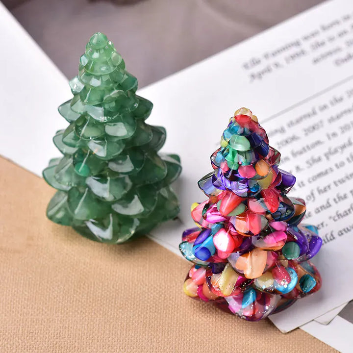 Resin Natural Gemstone Luck Tree Handmade Ornaments Christmas Trees Silicone Home Decoration Crafts Figurine Holiday Gift Colored Opals / 1PC Crystal + Quartz