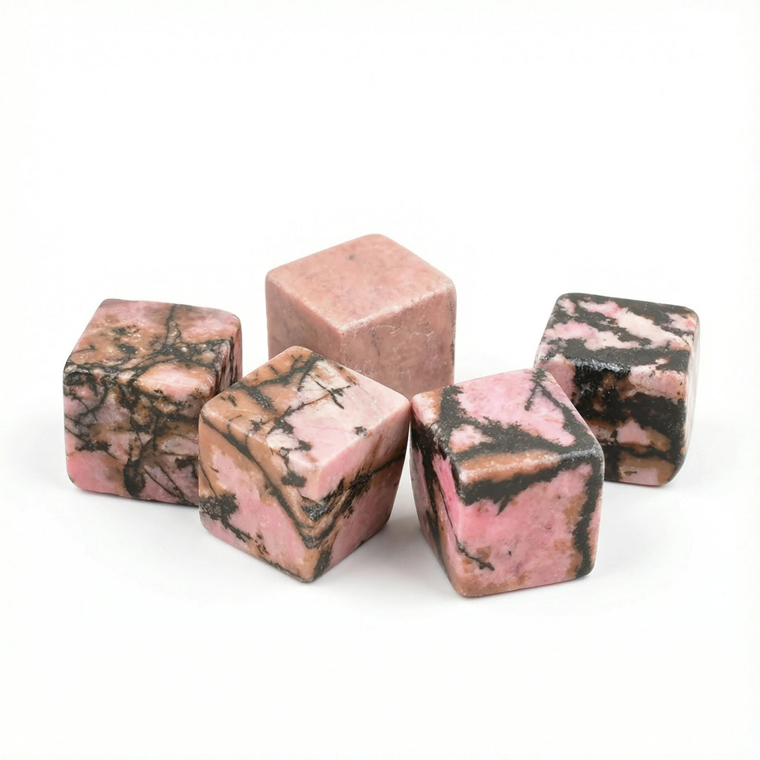 Rhodochrosite Polished Cubes 5 Cubes Crystal + Quartz