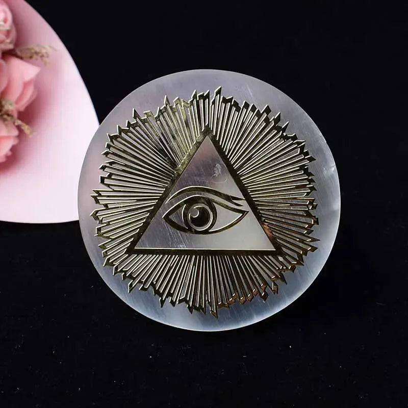 Seven Chakras Natural Selenite Stone Crystal Reiki Disc Chassis Crafts Healing Stone Items Feng Shui Collection Home Decor Gift Style 4 / 1PC Crystal + Quartz