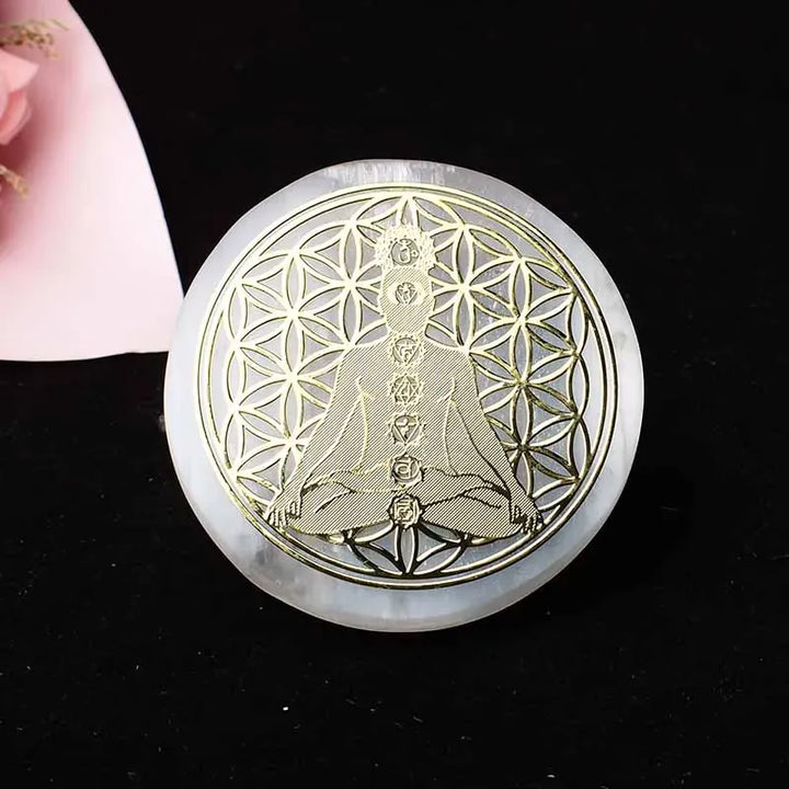 Seven Chakras Natural Selenite Stone Crystal Reiki Disc Chassis Crafts Healing Stone Items Feng Shui Collection Home Decor Gift Style 4 / 1PC Crystal + Quartz