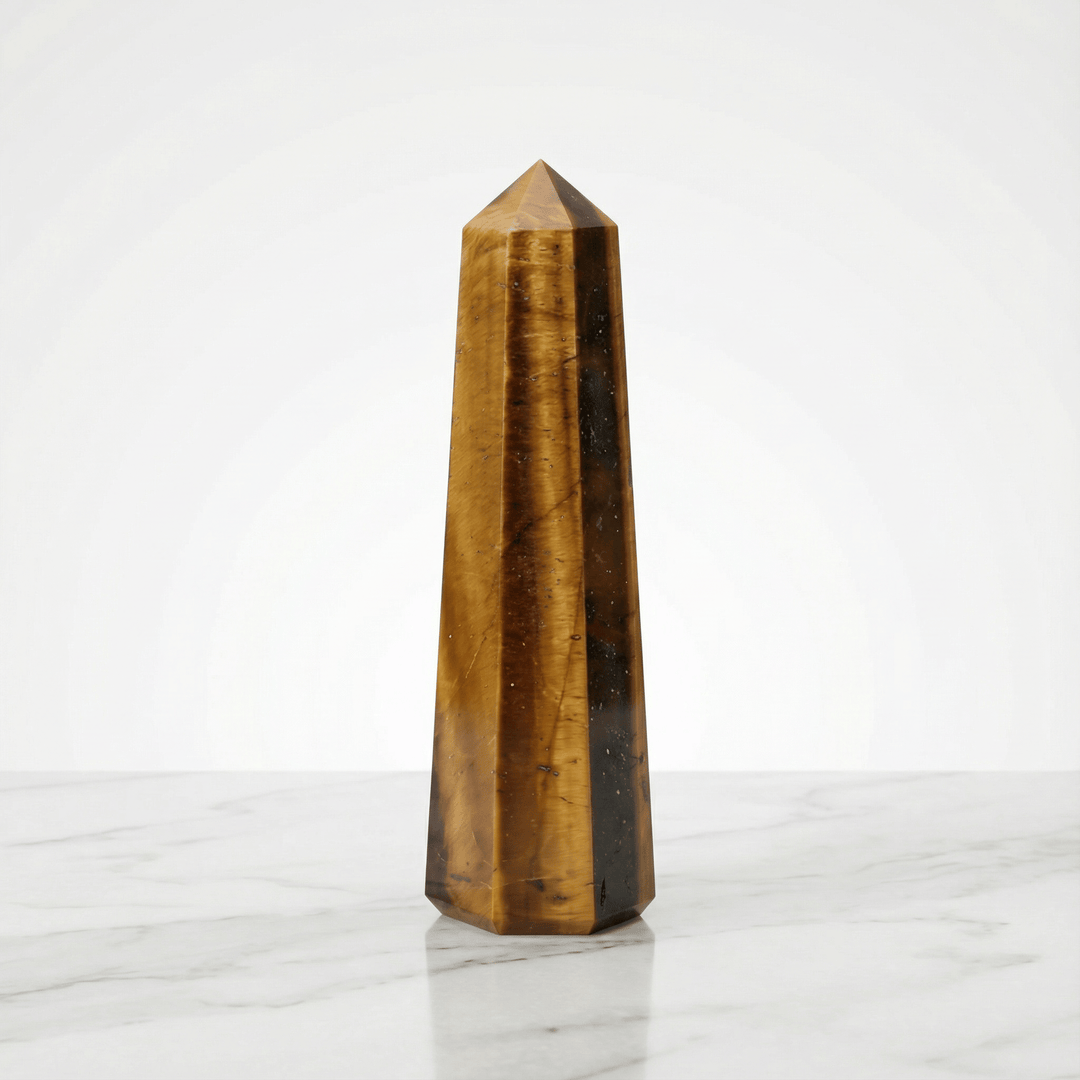 Tiger-Eye Stone Crystal Point Tower 40-50mm Crystal + Quartz