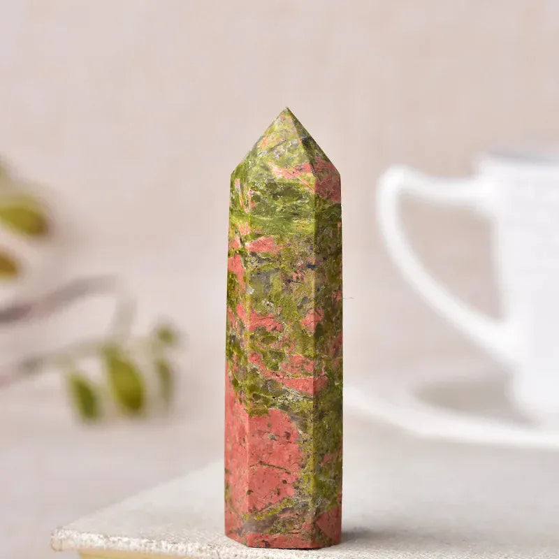 Unakite Crystal Point Tower Unakite / 50-60mm Crystal + Quartz