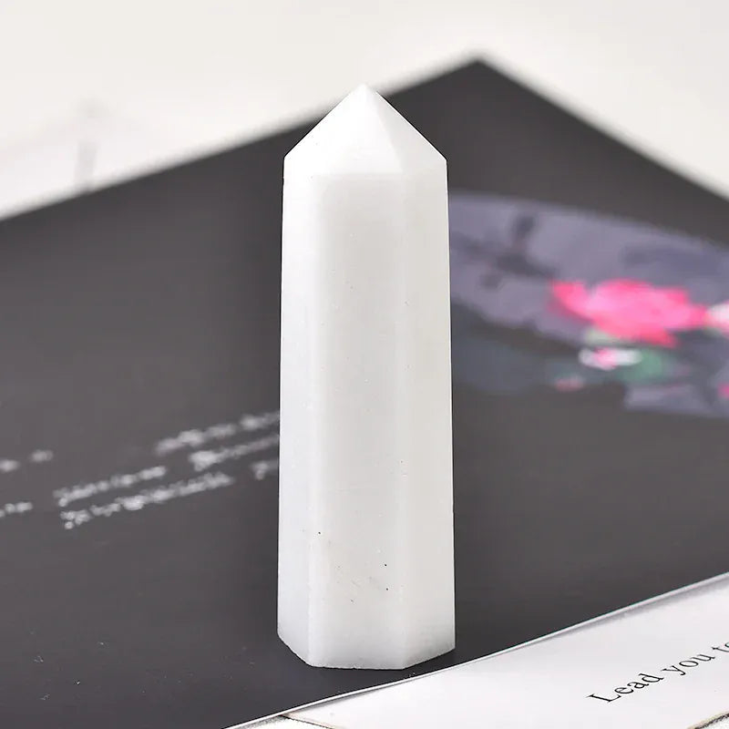 White Marble Crystal Point Tower White Marble / 70-80mm Crystal + Quartz